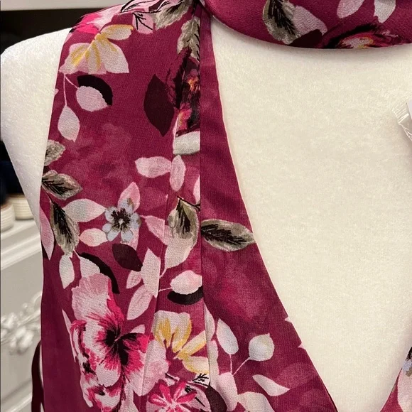 White House Black Market Burgundy Floral Midi Dress, Sleeveless, NWT, 14 - Picture 3 of 9